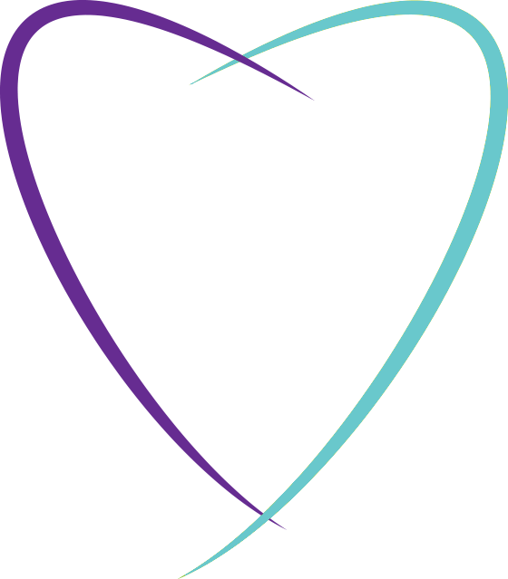 a green heart with a blue and purple ribbon representing Worthington Home Care.