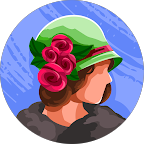 Illustration of a woman in a green hat with pink roses, brown hair, and a gray coat, shown from the side against a blue background—perfect for representing warmth and comfort like quality home care in Columbus.